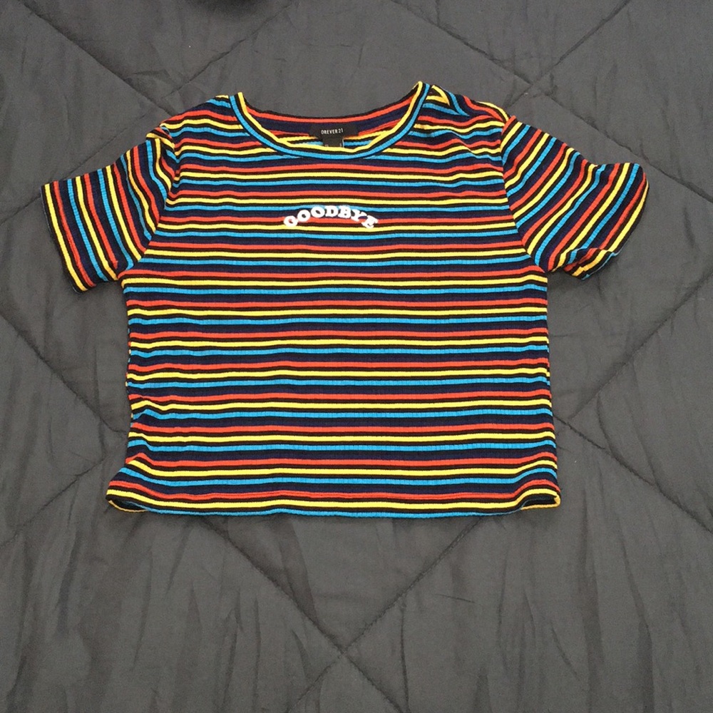 multi-color “goodbye” crop top forever21